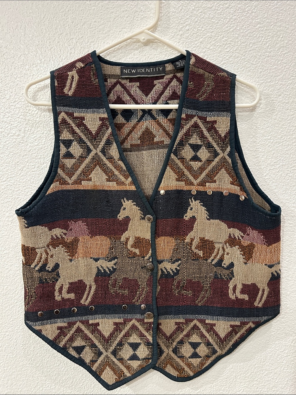 New Identity Woven Horse Tapestry Vest - Multicolor, Small
